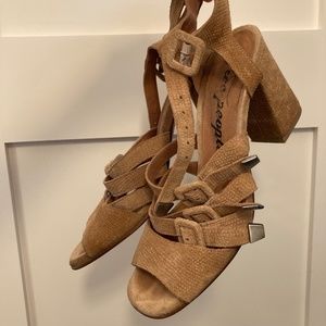 Free People Camel Block Heel with Buckles Open Toe